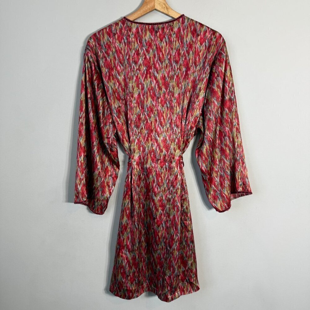 Vintage Oscar de la Renta Pink Label Printed Satin Robe Women's Large Red Belted - Picture 9 of 12